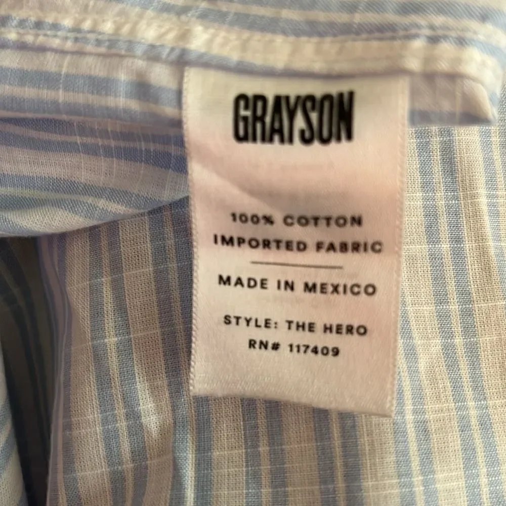 GRAYSON The Hero Washed Cotton Shirt Light Blue Striped Size L ( 04) Néw No Tags - Picture 4 of 7